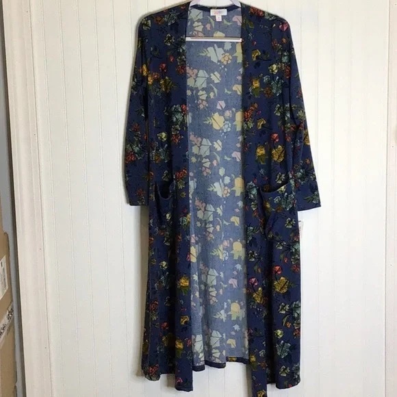 LuLaRoe | Sarah Cardigan Duster Sweater Blue/Fall Floral Medium - Picture 2 of 12